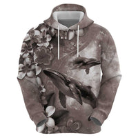 Hawaiian Lei Day Plumeria Humpback Whales Hoodie Polynesian Art Vibrant Starry Nebula Grayscale Style