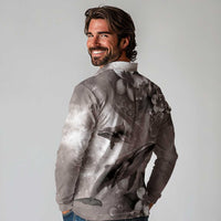 Hawaiian Lei Day Plumeria Humpback Whales Long Sleeve Polo Shirt Polynesian Art Vibrant Starry Nebula Grayscale Style