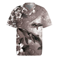 Hawaiian Lei Day Plumeria Humpback Whales Rugby Jersey Polynesian Art Vibrant Starry Nebula Grayscale Style LT03 Art - Polynesian Pride