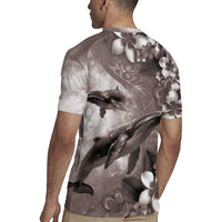 Hawaiian Lei Day Plumeria Humpback Whales Rugby Jersey Polynesian Art Vibrant Starry Nebula Grayscale Style LT03 - Polynesian Pride