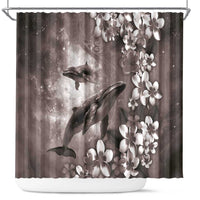 Hawaiian Lei Day Plumeria Humpback Whales Shower Curtain Polynesian Art Vibrant Starry Nebula Grayscale Style