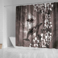 Hawaiian Lei Day Plumeria Humpback Whales Shower Curtain Polynesian Art Vibrant Starry Nebula Grayscale Style