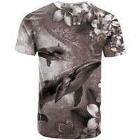 Hawaiian Lei Day Plumeria Humpback Whales T Shirt Polynesian Art Vibrant Starry Nebula Grayscale Style