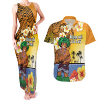 Happy Lei Day Couples Matching Tank Maxi Dress and Hawaiian Shirt Hula Male Dancer Polynesian Flower Kakau Pattern LT03 Yellow - Polynesian Pride