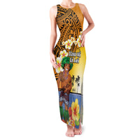 Happy Lei Day Family Matching Tank Maxi Dress and Hawaiian Shirt Hula Male Dancer Polynesian Flower Kakau Pattern