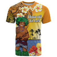 Happy Lei Day T Shirt Hula Male Dancer Polynesian Flower Kakau Pattern LT03 Yellow - Polynesian Pride