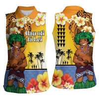 Happy Lei Day Women Sleeveless Polo Shirt Hula Male Dancer Polynesian Flower Kakau Pattern LT03 - Polynesian Pride