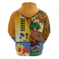 Happy Lei Day Zip Hoodie Hula Male Dancer Polynesian Flower Kakau Pattern