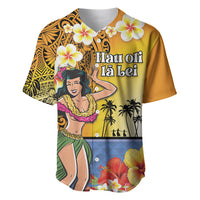 Happy Lei Day Baseball Jersey Hula Girl Polynesian Flower Kakau Pattern LT03 Yellow - Polynesian Pride