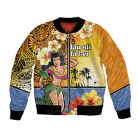 Happy Lei Day Bomber Jacket Hula Girl Polynesian Flower Kakau Pattern