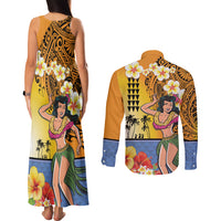 Happy Lei Day Couples Matching Tank Maxi Dress and Long Sleeve Button Shirt Hula Girl Polynesian Flower Kakau Pattern LT03 - Polynesian Pride