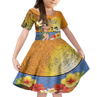 Happy Lei Day Family Matching Tank Maxi Dress and Hawaiian Shirt Hula Girl Polynesian Flower Kakau Pattern LT03 Daughter's Dress Yellow - Polynesian Pride