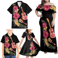 Ukulele mix Polynesian Flower Family Matching Off Shoulder Maxi Dress and Hawaiian Shirt Hawaiian Tribal Pattern LT03 - Polynesian Pride