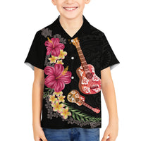 Ukulele mix Polynesian Flower Family Matching Off Shoulder Short Dress and Hawaiian Shirt Hawaiian Tribal Pattern LT03 Son's Shirt Black - Polynesian Pride