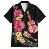 Ukulele mix Polynesian Flower Family Matching Tank Maxi Dress and Hawaiian Shirt Hawaiian Tribal Pattern LT03 Dad's Shirt - Short Sleeve Black - Polynesian Pride