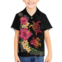 Hawaiian Flower and Tribal Turtle Family Matching Long Sleeve Bodycon Dress and Hawaiian Shirt Colorful Style LT03 Son's Shirt Black - Polynesian Pride