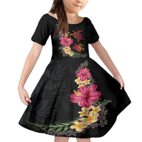 Hawaiian Flower and Tribal Turtle Family Matching Mermaid Dress and Hawaiian Shirt Colorful Style LT03 Daughter's Dress Black - Polynesian Pride