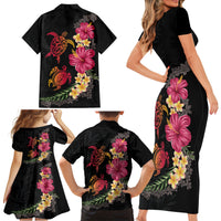 Hawaiian Flower and Tribal Turtle Family Matching Short Sleeve Bodycon Dress and Hawaiian Shirt Colorful Style LT03 - Polynesian Pride