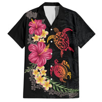 Hawaiian Flower and Tribal Turtle Family Matching Short Sleeve Bodycon Dress and Hawaiian Shirt Colorful Style LT03 Dad's Shirt - Short Sleeve Black - Polynesian Pride