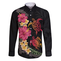 Hawaiian Flower and Tribal Turtle Family Matching Short Sleeve Bodycon Dress and Hawaiian Shirt Colorful Style LT03 Dad's Shirt - Long Sleeve Black - Polynesian Pride