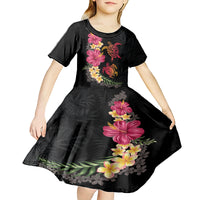 Hawaiian Flower and Tribal Turtle Kid Short Sleeve Dress Colorful Style