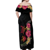 Hawaiian Flower and Tribal Turtle Off Shoulder Maxi Dress Colorful Style