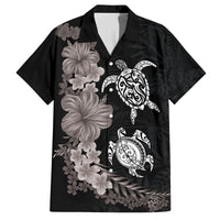 Hawaiian Flower and Tribal Turtle Family Matching Off The Shoulder Long Sleeve Dress and Hawaiian Shirt Grayscale Mode