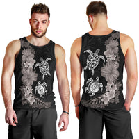 Hawaiian Flower and Tribal Turtle Men Tank Top Grayscale Mode LT03 - Polynesian Pride