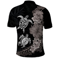 Hawaiian Flower and Tribal Turtle Polo Shirt Grayscale Mode