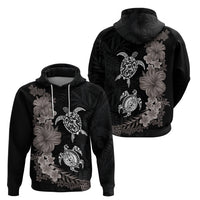 Hawaiian Flower and Tribal Turtle Zip Hoodie Grayscale Mode