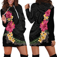 Hawaiian Plumeria and Hibiscus Hoodie Dress Colorful Style