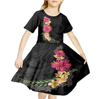 Hawaiian Plumeria and Hibiscus Kid Short Sleeve Dress Colorful Style