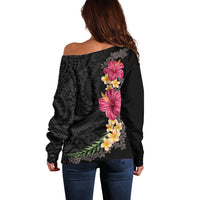 Hawaiian Plumeria and Hibiscus Off Shoulder Sweater Colorful Style