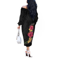 Hawaiian Plumeria and Hibiscus Off The Shoulder Long Sleeve Dress Colorful Style