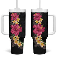 Hawaiian Plumeria and Hibiscus Tumbler With Handle Colorful Style