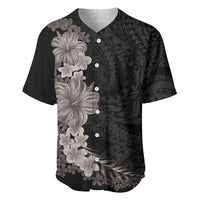 Hawaiian Plumeria and Hibiscus Baseball Jersey Grayscale Mode