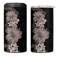 Hawaiian Plumeria and Hibiscus 4 in 1 Can Cooler Tumbler Grayscale Mode