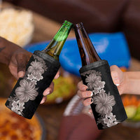 Hawaiian Plumeria and Hibiscus 4 in 1 Can Cooler Tumbler Grayscale Mode