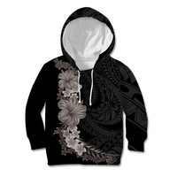 Hawaiian Plumeria and Hibiscus Kid Hoodie Grayscale Mode