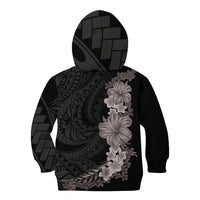 Hawaiian Plumeria and Hibiscus Kid Hoodie Grayscale Mode