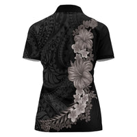 Hawaiian Plumeria and Hibiscus Women Polo Shirt Grayscale Mode