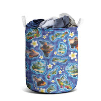 Hawaiian Island Shapes-Iconic Landscape Laundry Basket with Plumeria and Palaka Blue Color LT03 - Polynesian Pride