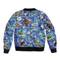 Hawaiian Island Shapes-Iconic Landscape Bomber Jacket with Plumeria and Palaka Blue Color LT03 - Polynesian Pride
