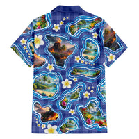 Hawaiian Island Shapes-Iconic Landscape Family Matching Off Shoulder Short Dress and Hawaiian Shirt with Plumeria and Palaka Blue Color LT03 - Polynesian Pride