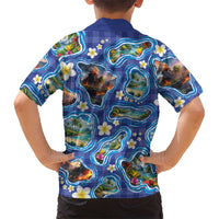 Hawaiian Island Shapes-Iconic Landscape Family Matching Summer Maxi Dress and Hawaiian Shirt with Plumeria and Palaka Blue Color LT03 - Polynesian Pride