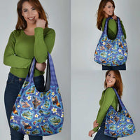 Hawaiian Island Shapes-Iconic Landscape Grocery Bag with Plumeria and Palaka Blue Color LT03 - Polynesian Pride