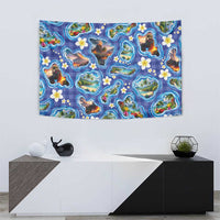 Hawaiian Island Shapes-Iconic Landscape Tapestry with Plumeria and Palaka Blue Color LT03 - Polynesian Pride