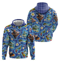 Hawaiian Island Shapes-Iconic Landscape Zip Hoodie with Plumeria and Palaka Blue Color LT03 - Polynesian Pride