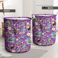 Hawaiian Island Shapes-Iconic Landscape Laundry Basket with Plumeria and Palaka Purple Color LT03 - Polynesian Pride