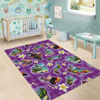 Hawaiian Island Shapes-Iconic Landscape Area Rug with Plumeria and Palaka Purple Color LT03 - Polynesian Pride